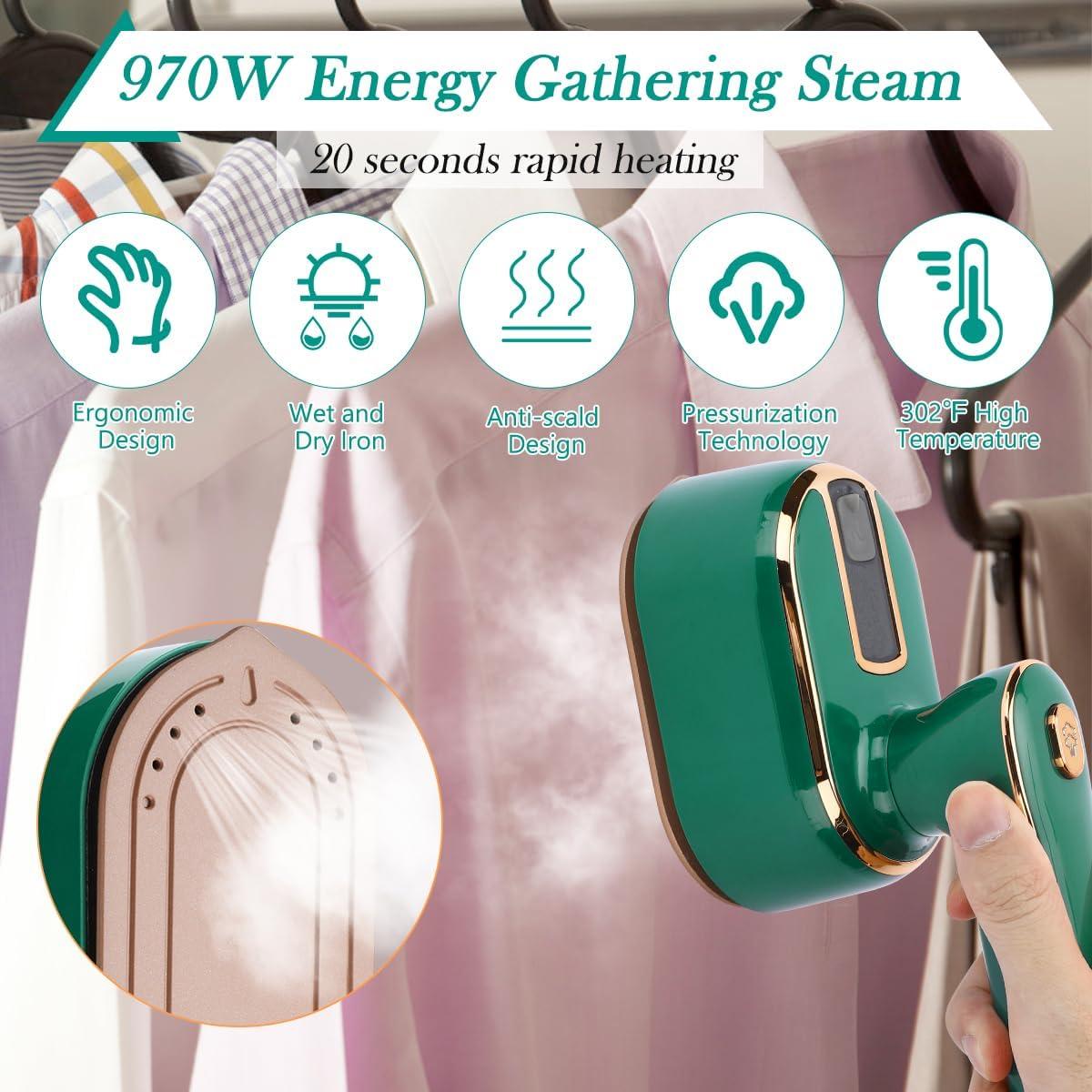 Plancha de Vapor de Viaje Biupky 970W 2 en 1 Verde