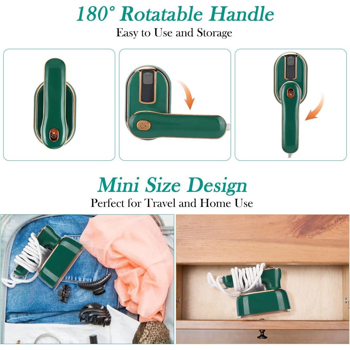 Plancha de Vapor de Viaje Biupky 970W 2 en 1 Verde