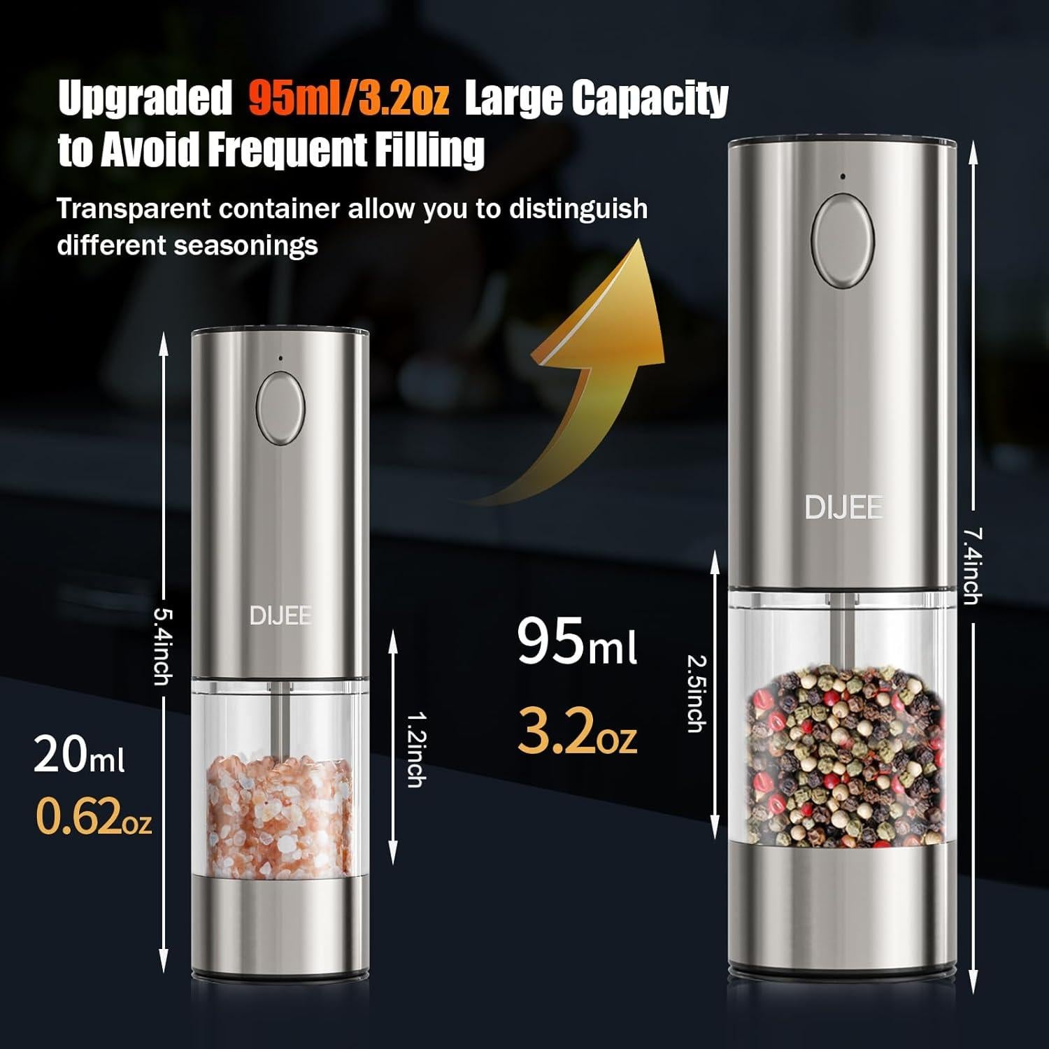 Molino de Sal y Pimienta Eléctrico DIJEE Recargable USB 95ml