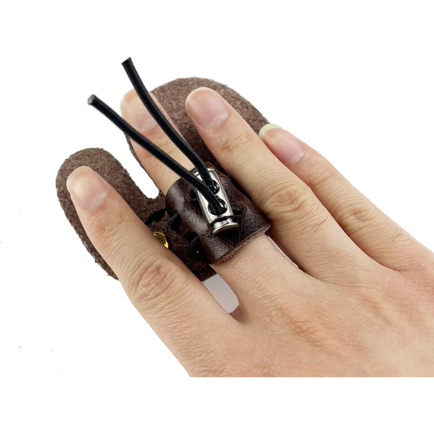 Paquete de 2 Pestañas de Dedo de Arquería Miokun - Cuero Marrón