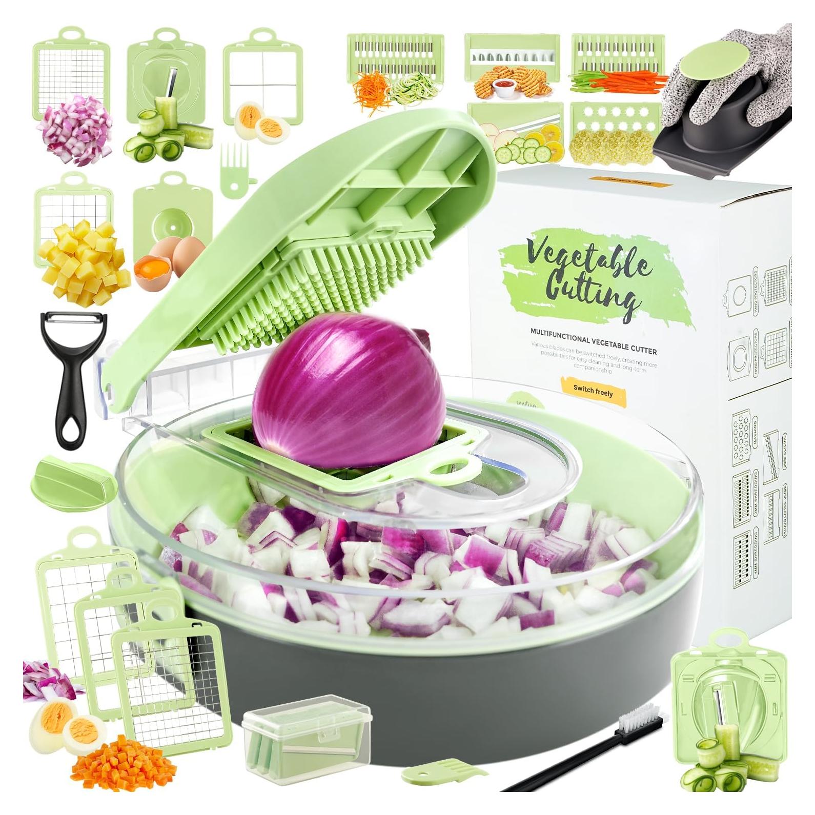 Cortador de Verduras Manual Enleber 14 en 1 Verde Multiusos