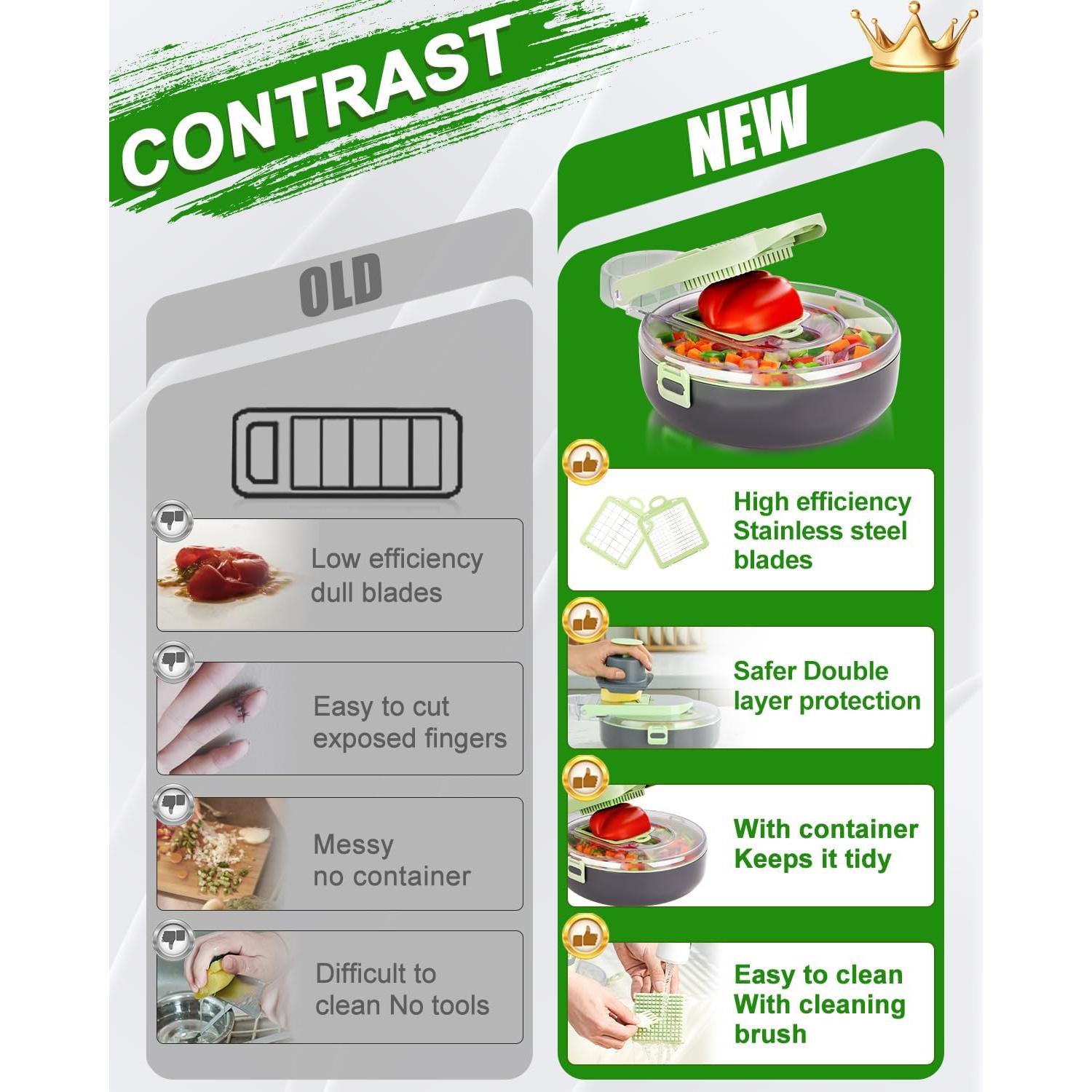 Cortador de Verduras Manual Enleber 14 en 1 Verde Multiusos