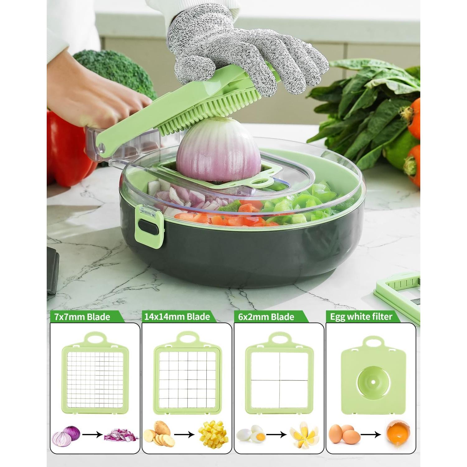 Cortador de Verduras Manual Enleber 14 en 1 Verde Multiusos