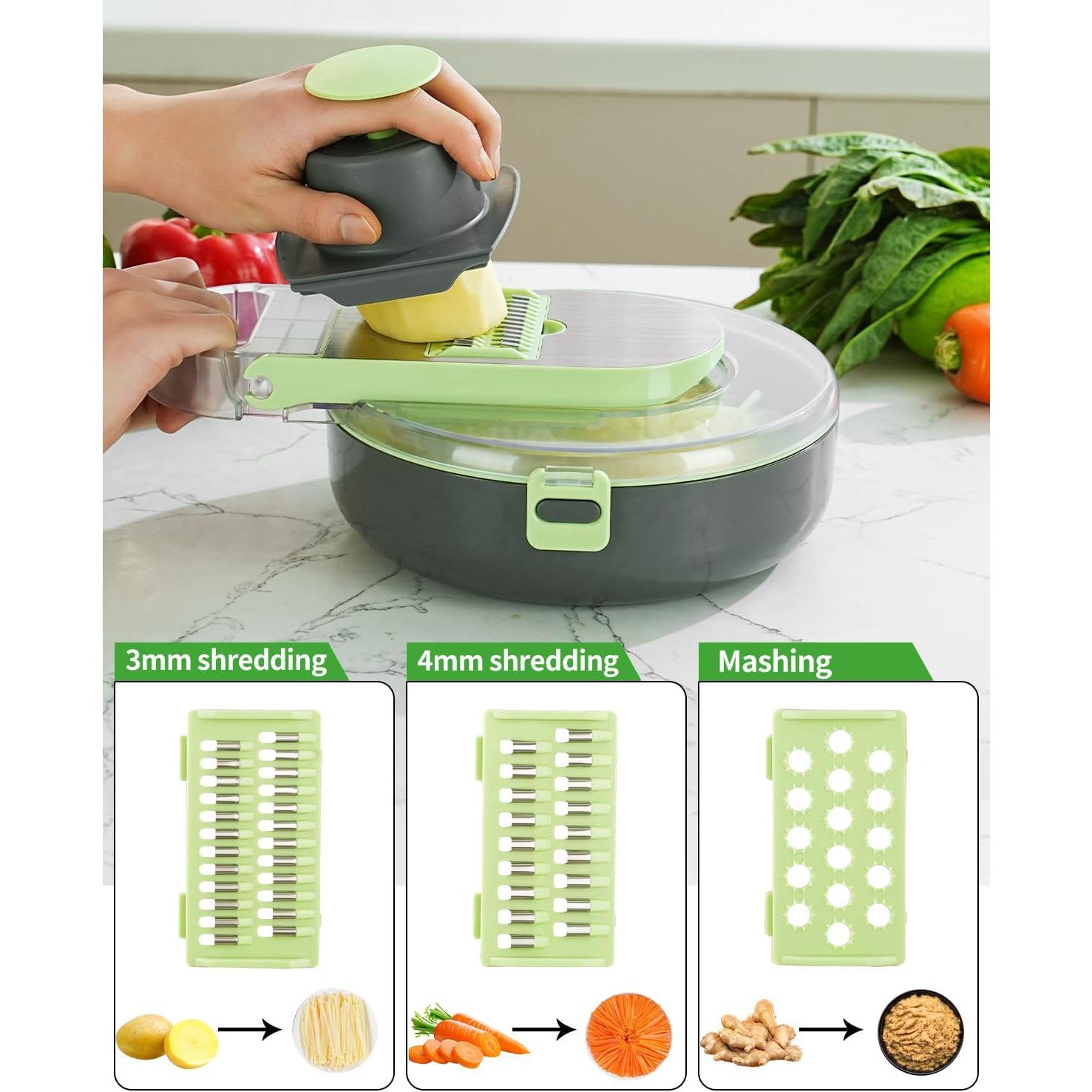 Cortador de Verduras Manual Enleber 14 en 1 Verde Multiusos