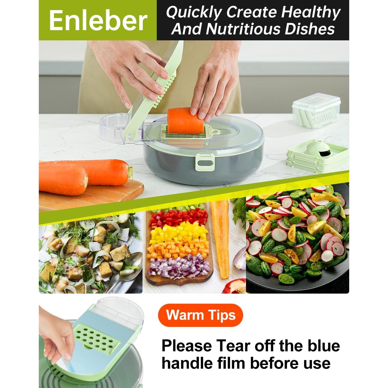 Cortador de Verduras Manual Enleber 14 en 1 Verde Multiusos