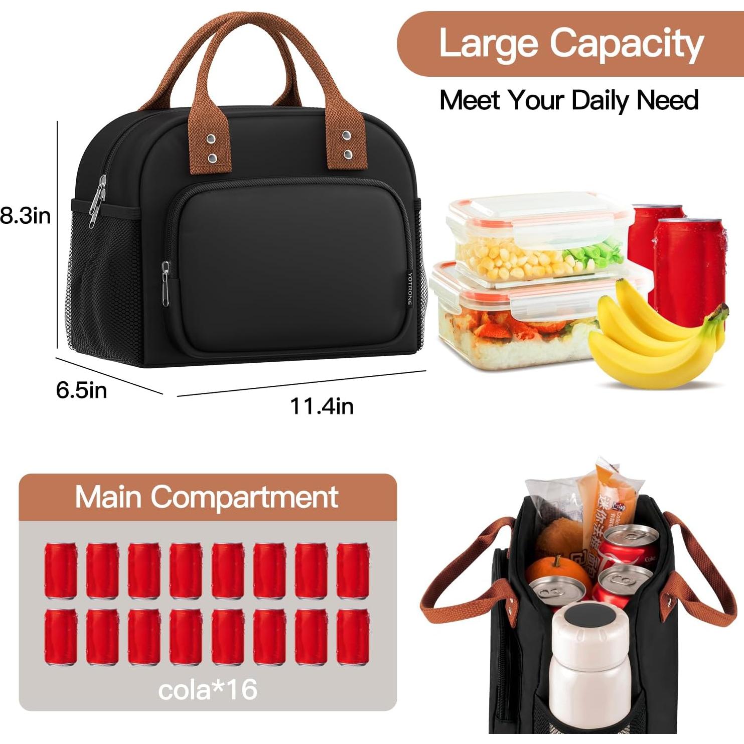 Bolsa de Almuerzo Aislada Yotrone Negra 10L para Adultos