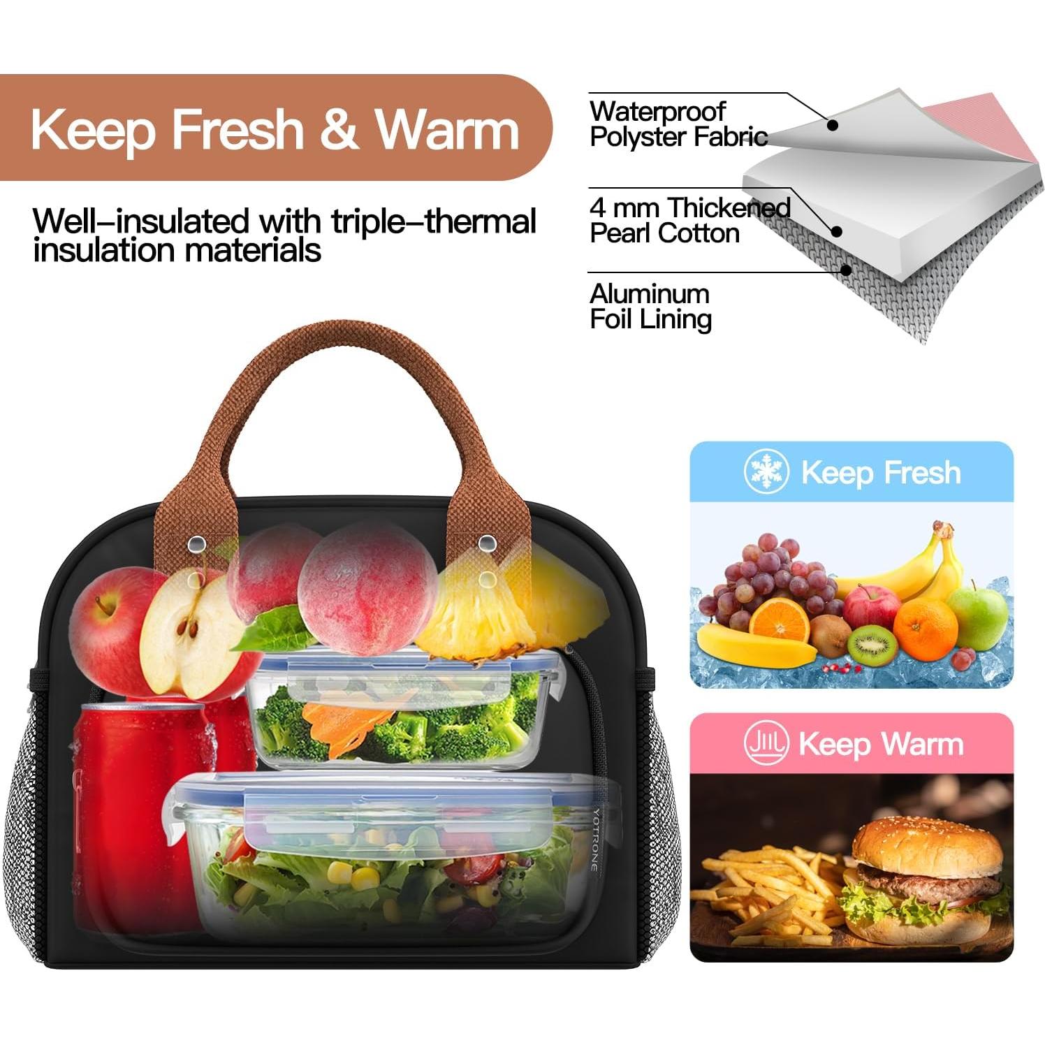 Bolsa de Almuerzo Aislada Yotrone Negra 10L para Adultos