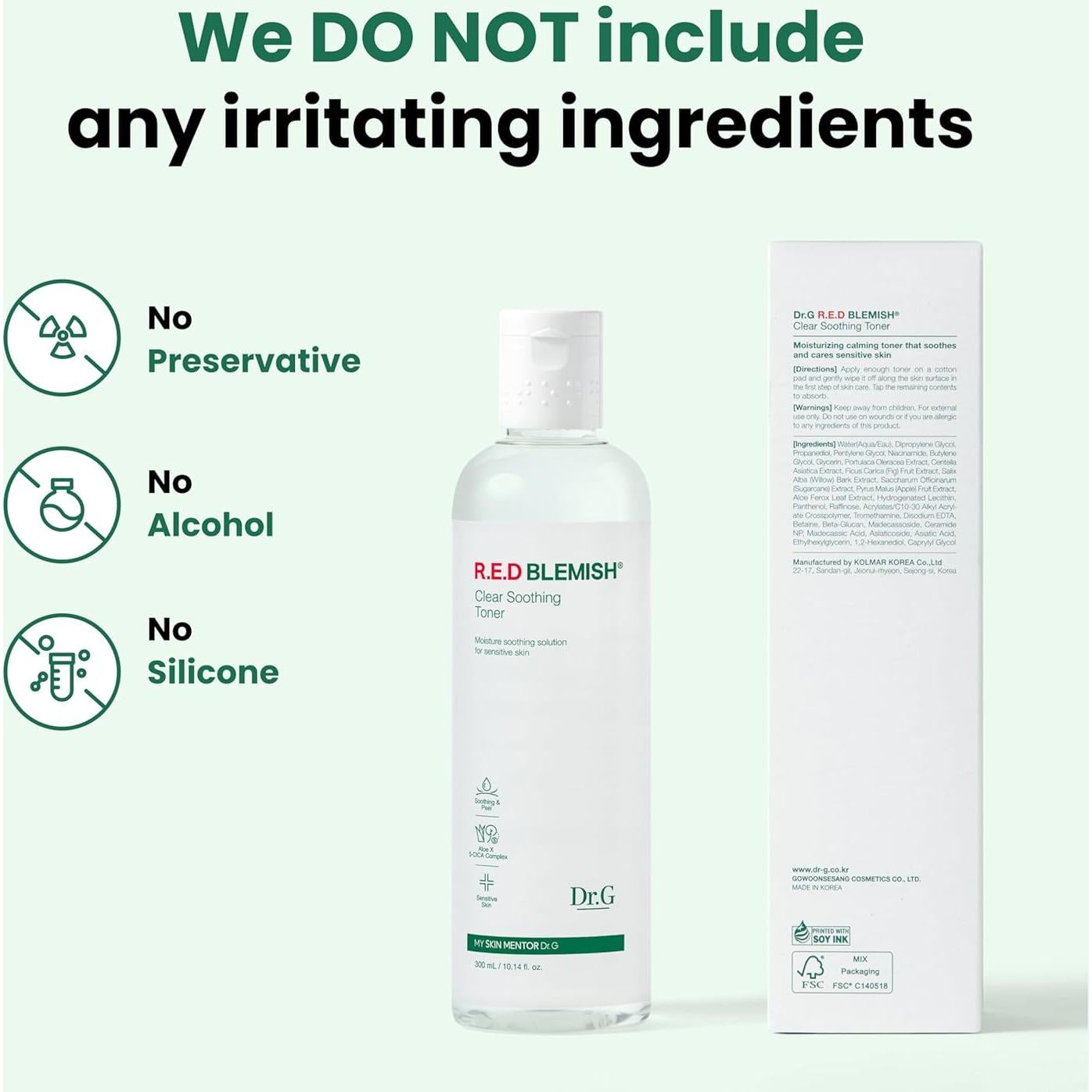 Tónico Calmante Dr.G RED Blemish 287ml - Cuidado Facial Coreano