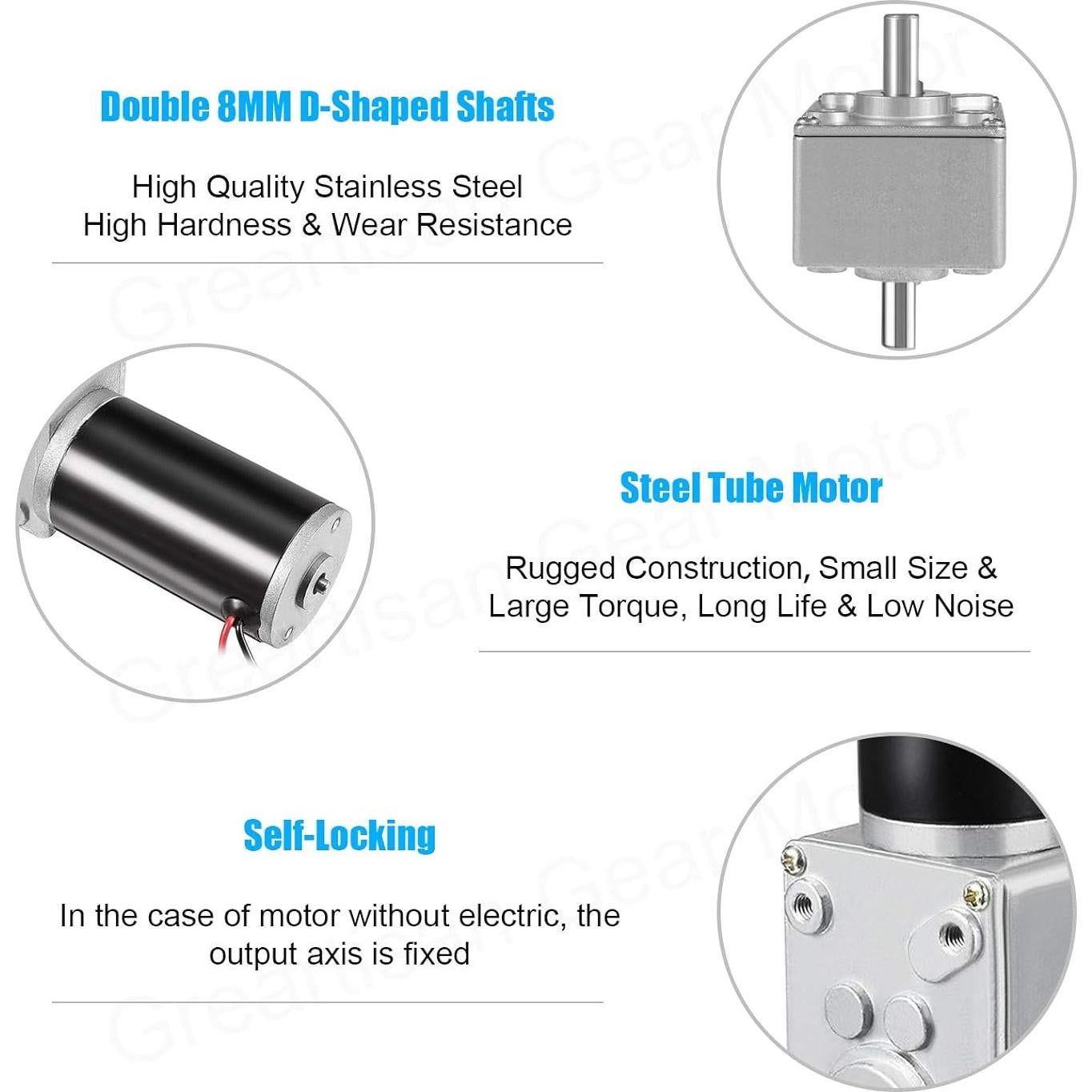 Greartisan DC 12V 10RPM 40Kg.cm 8mm Double Shafts Self-Locking Reversible Worm Gear Motor with Cable, High Torque Speed Reduction Motor, Turbine Electric Gearbox Motor