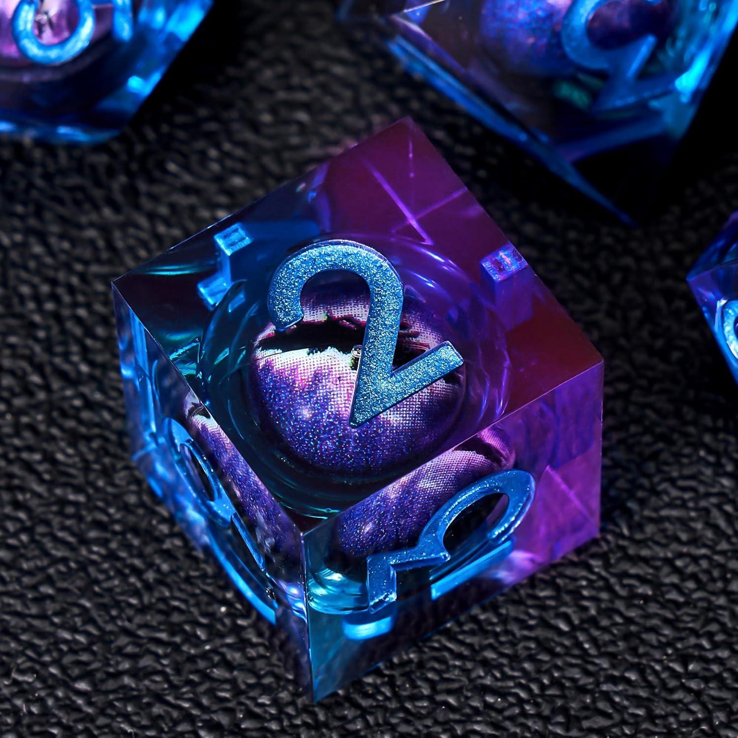 Juego de Dados Ojo de Dragón Beholder 7 PCS Resina Azul Púrpura