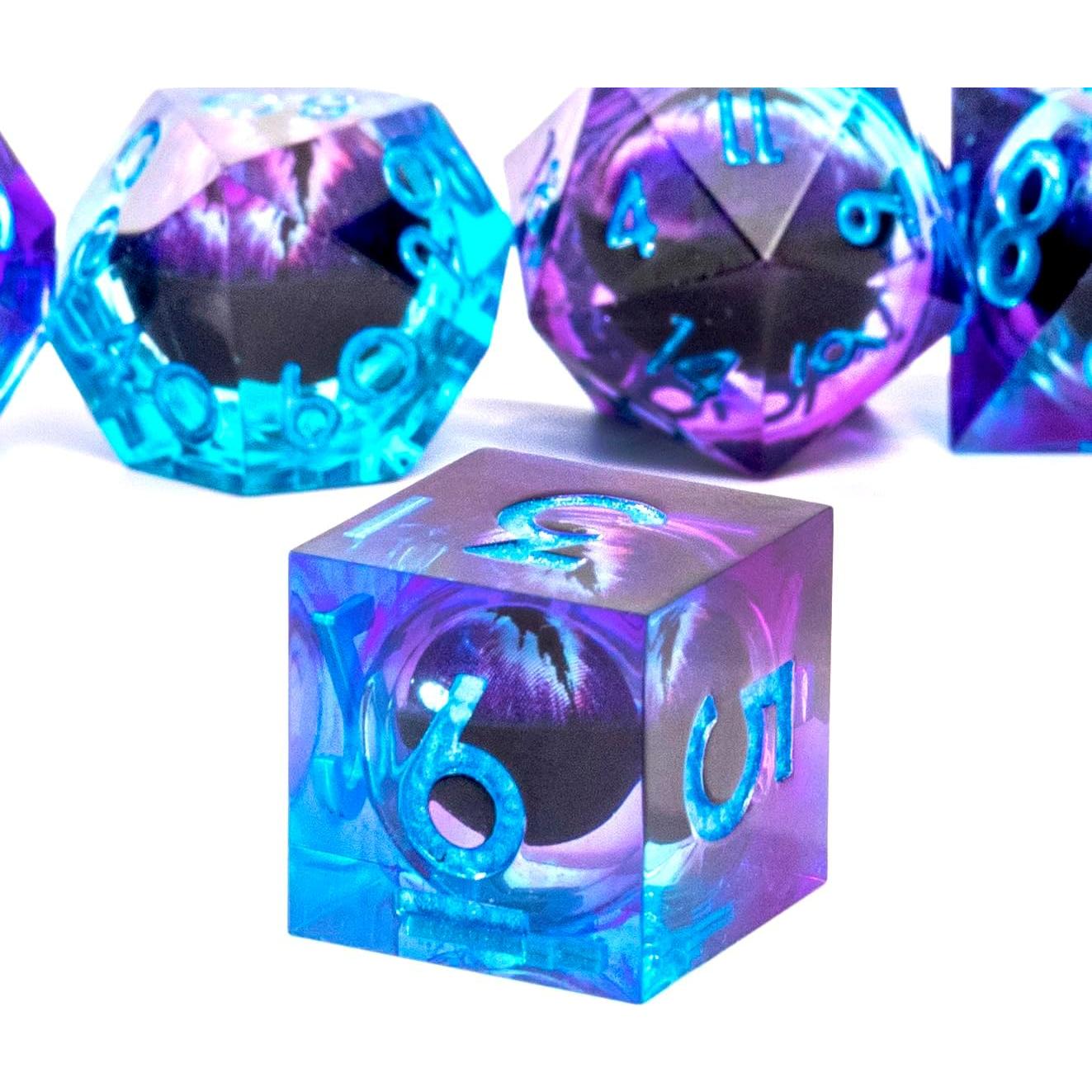 Juego de Dados Ojo de Dragón Beholder 7 PCS Resina Azul Púrpura