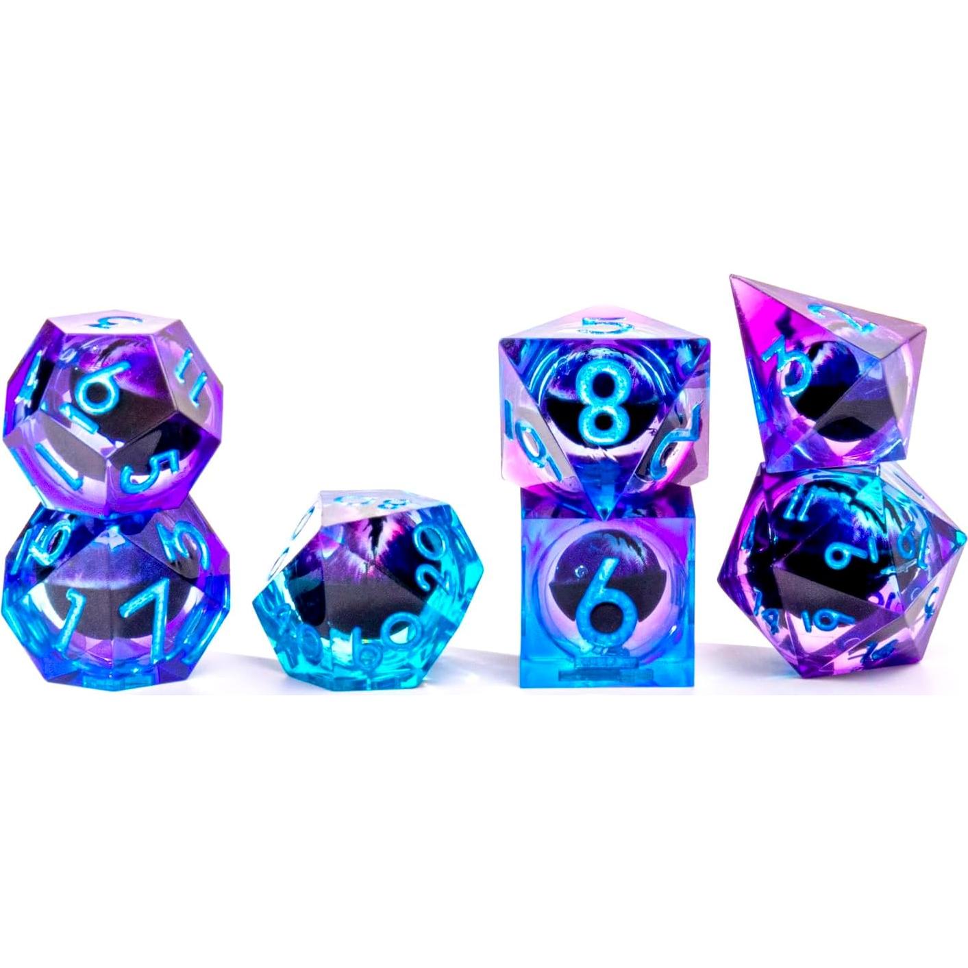 Juego de Dados Ojo de Dragón Beholder 7 PCS Resina Azul Púrpura