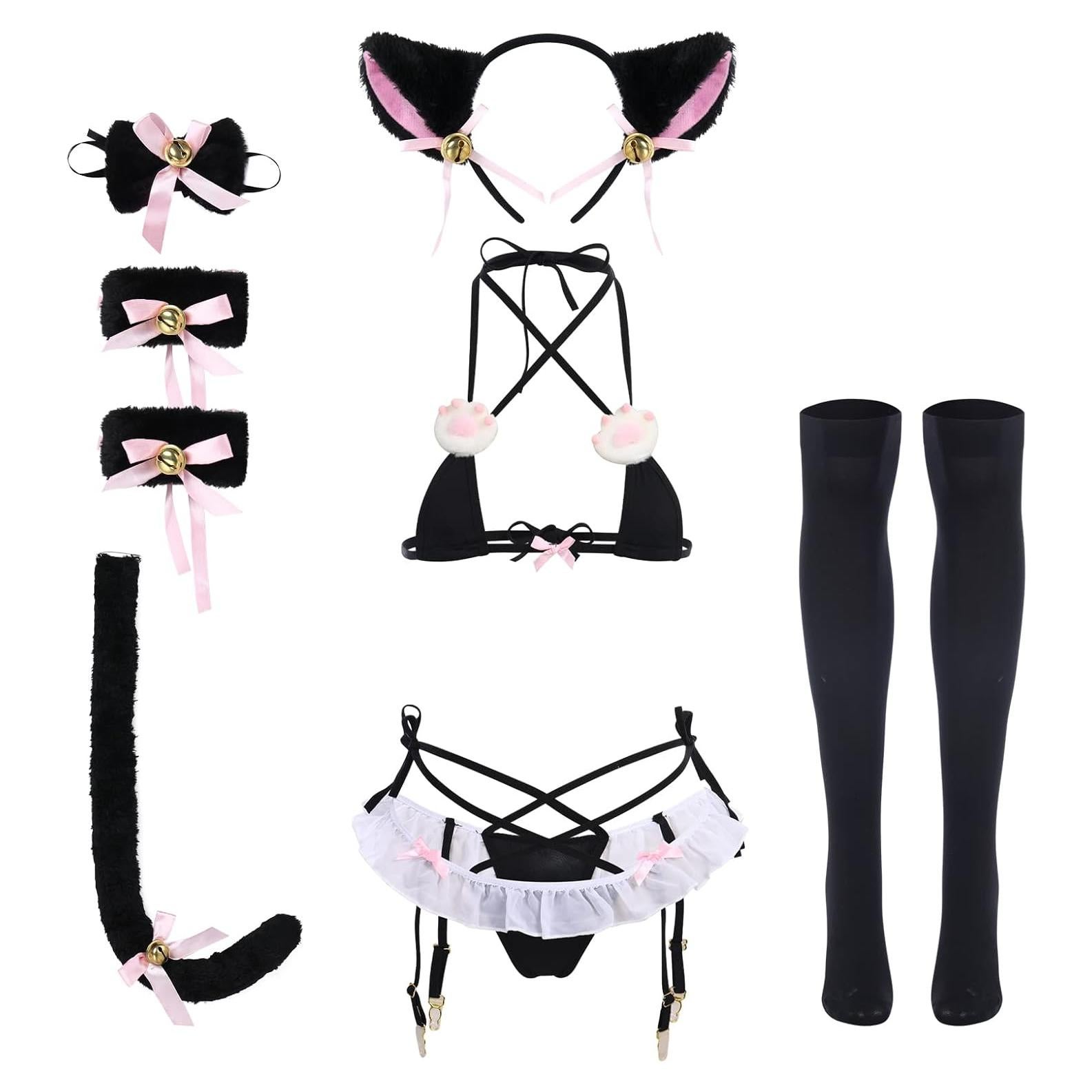 Conjunto de Lencería Sexy Kawaii Gato para Mujeres - Talla Única