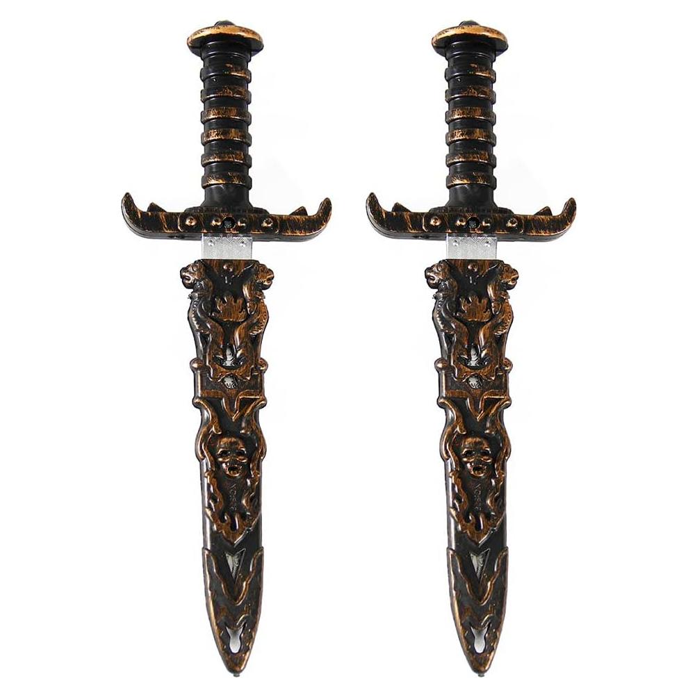 2 Pcs Plastic Dagger Sword Toy Not Sharp Fake Knife for Pirate Costume Accessories Party Props (Bronze)