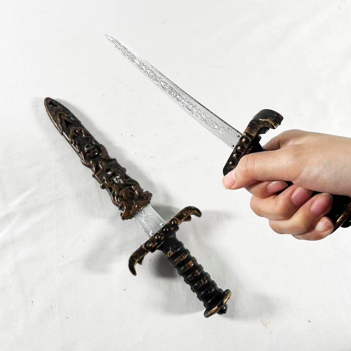 2 Pcs Plastic Dagger Sword Toy Not Sharp Fake Knife for Pirate Costume Accessories Party Props (Bronze)