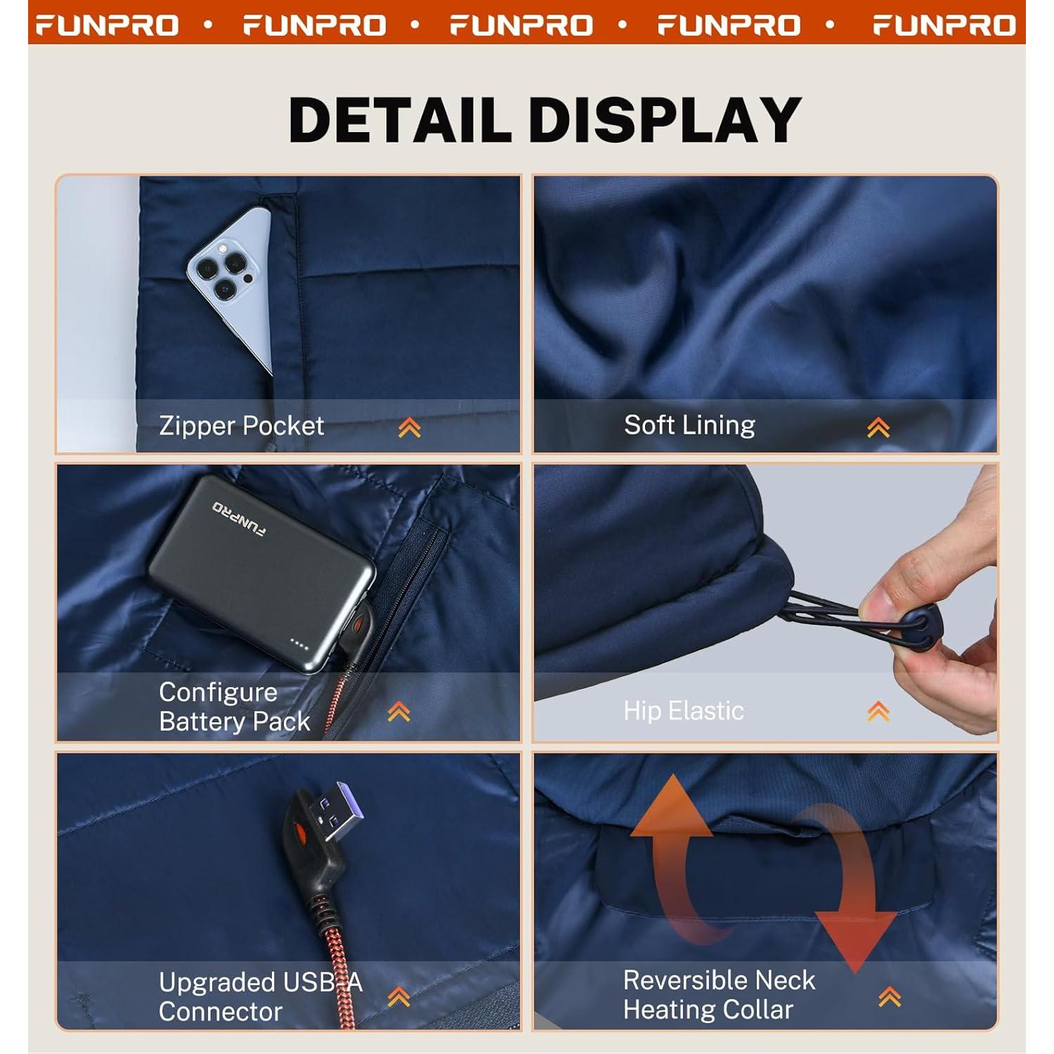 Chaleco Térmico Ligero FUNPRO para Hombres y Mujeres - 8 Zonas Calentamiento