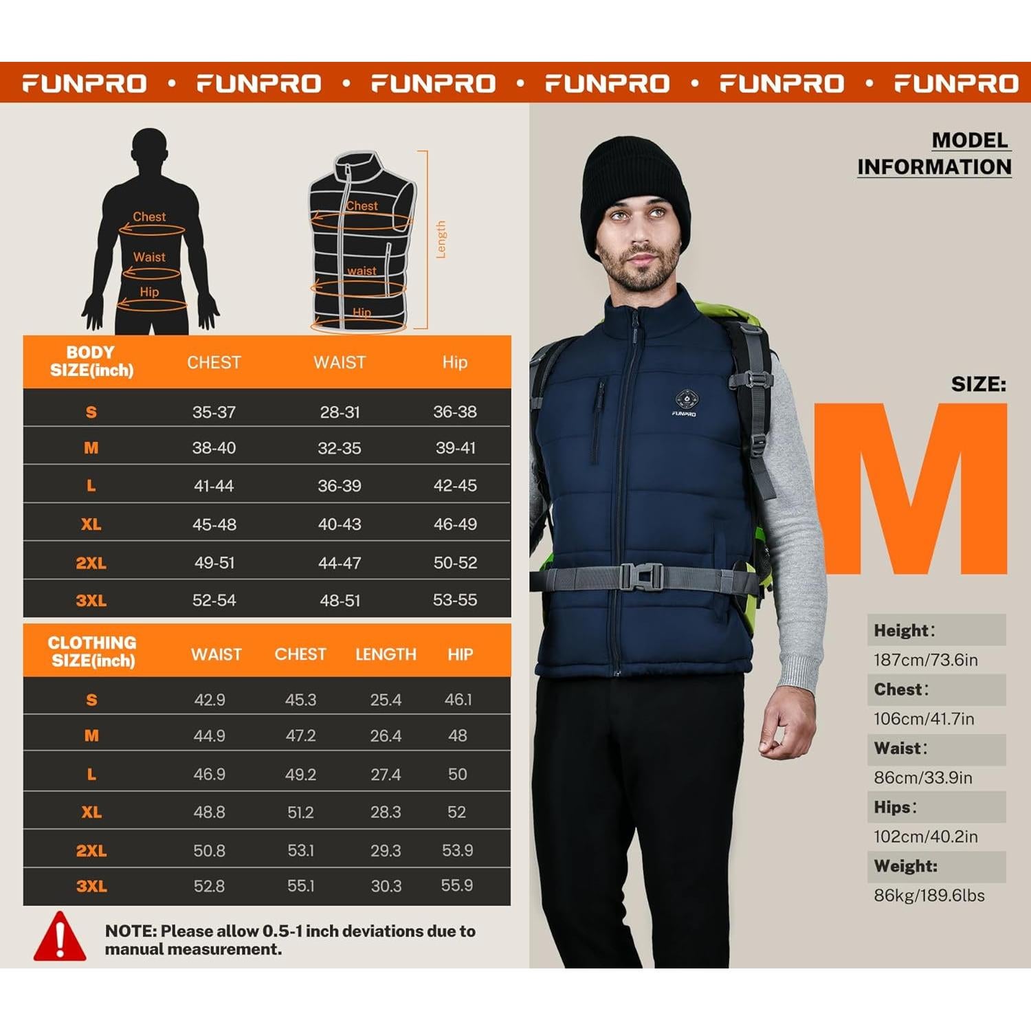 Chaleco Térmico Ligero FUNPRO para Hombres y Mujeres - 8 Zonas Calentamiento