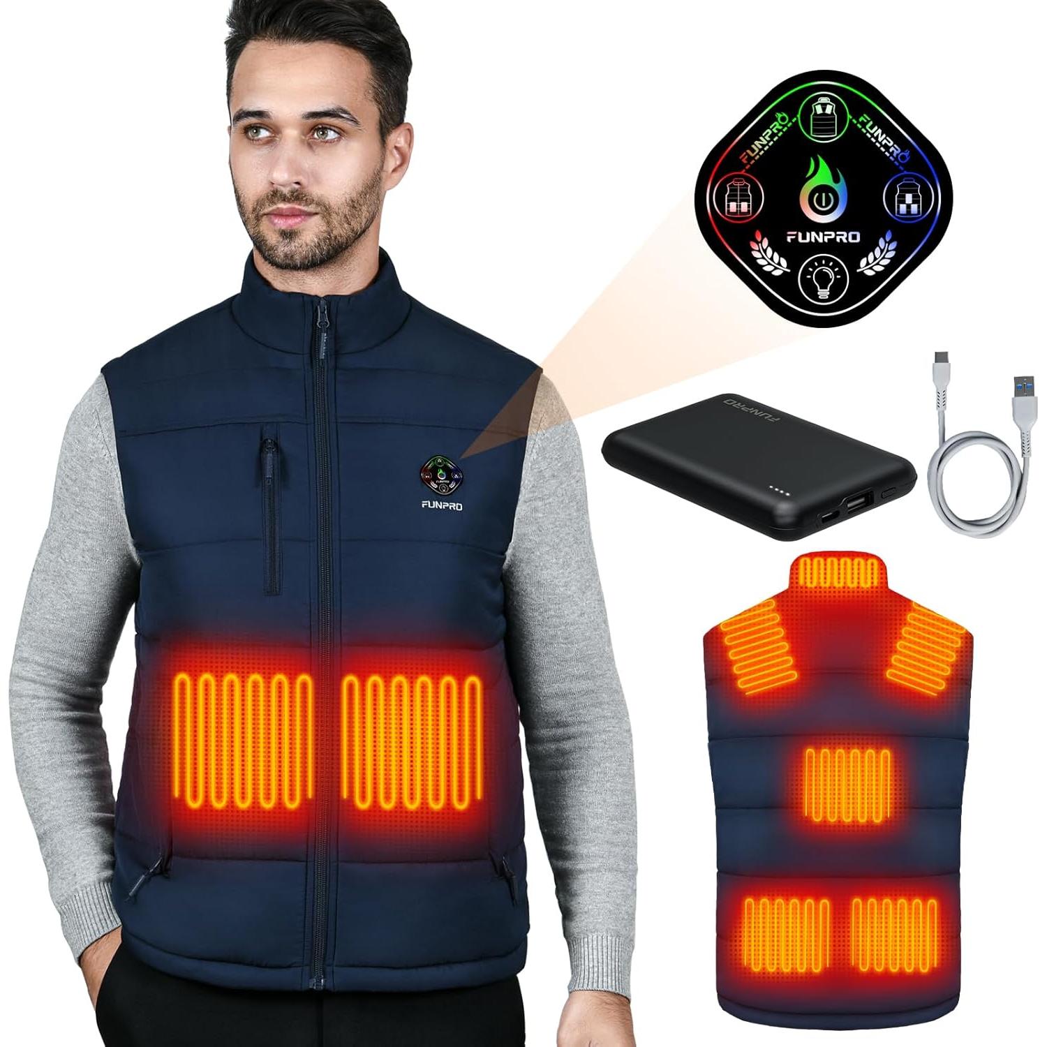 Chaleco Térmico Ligero FUNPRO para Hombres y Mujeres - 8 Zonas Calentamiento