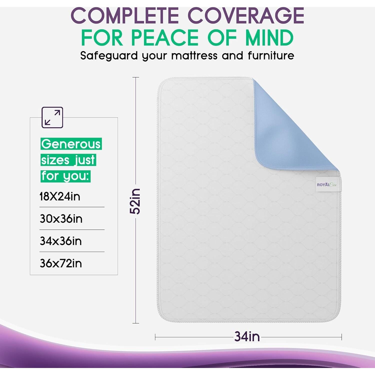 Protectores de Cama Reutilizables Royal Care 86x132 cm - Paquete de 2