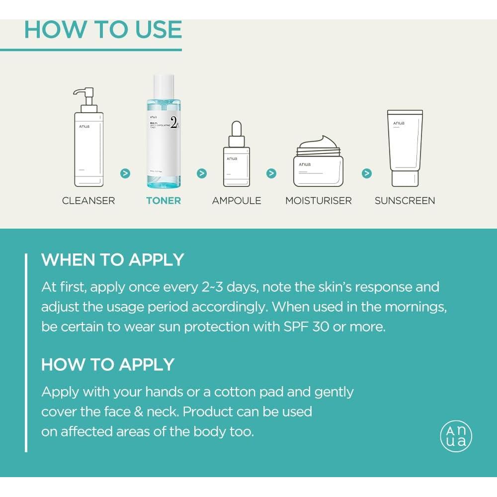 Tónico Exfoliante Suave ANUA BHA 2% 150ml - Ácido Salicílico