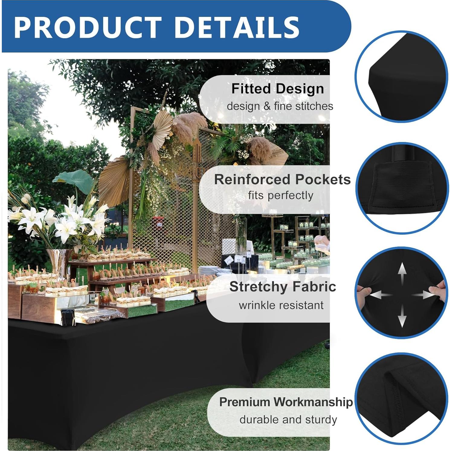 Manteles Ajustados de Spandex Negro Enjoyidea - 4 Pies, 6 Pzas