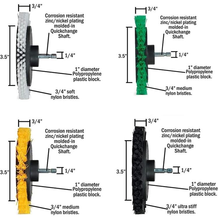 Kit de Cepillos de Taladro HUAWELL 8 Piezas Nylon Suave