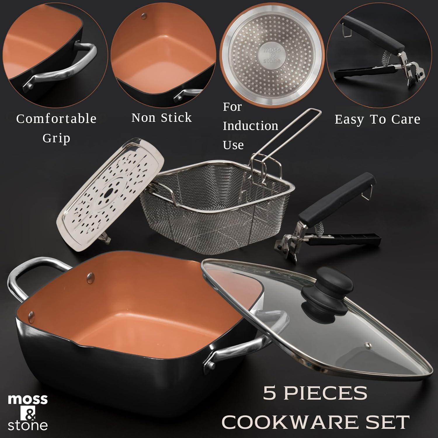 Juego de Cocina de Cobre 5 Pzs Moss & Stone Antiadherente