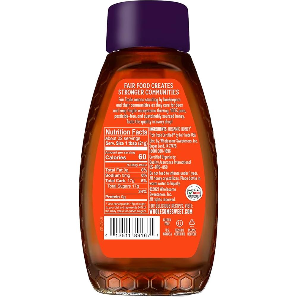 Miel Orgánica Wholesome 450g Pura Comercio Justo Libre Gluten