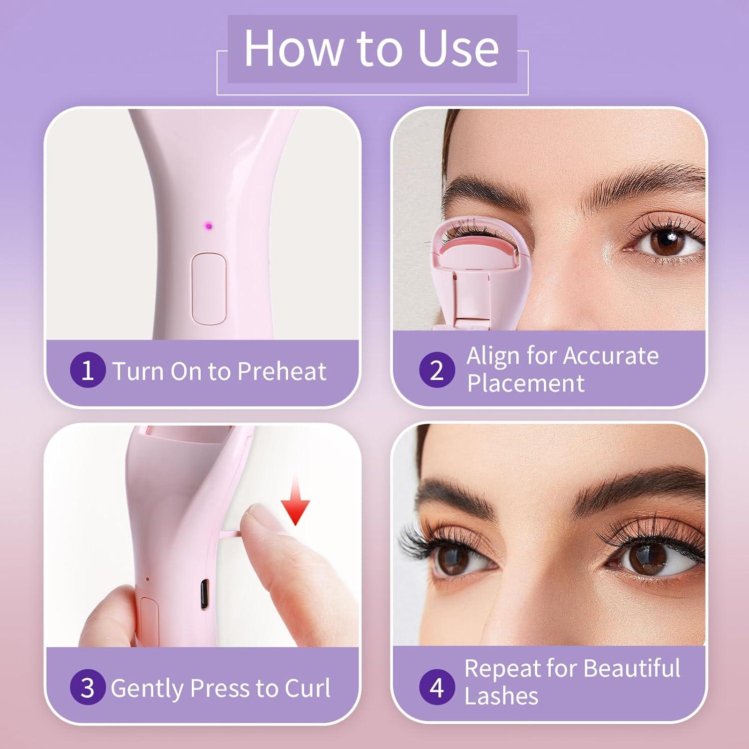 Rizador de Pestañas Eléctrico Acavado Rosa 3 Temperaturas
