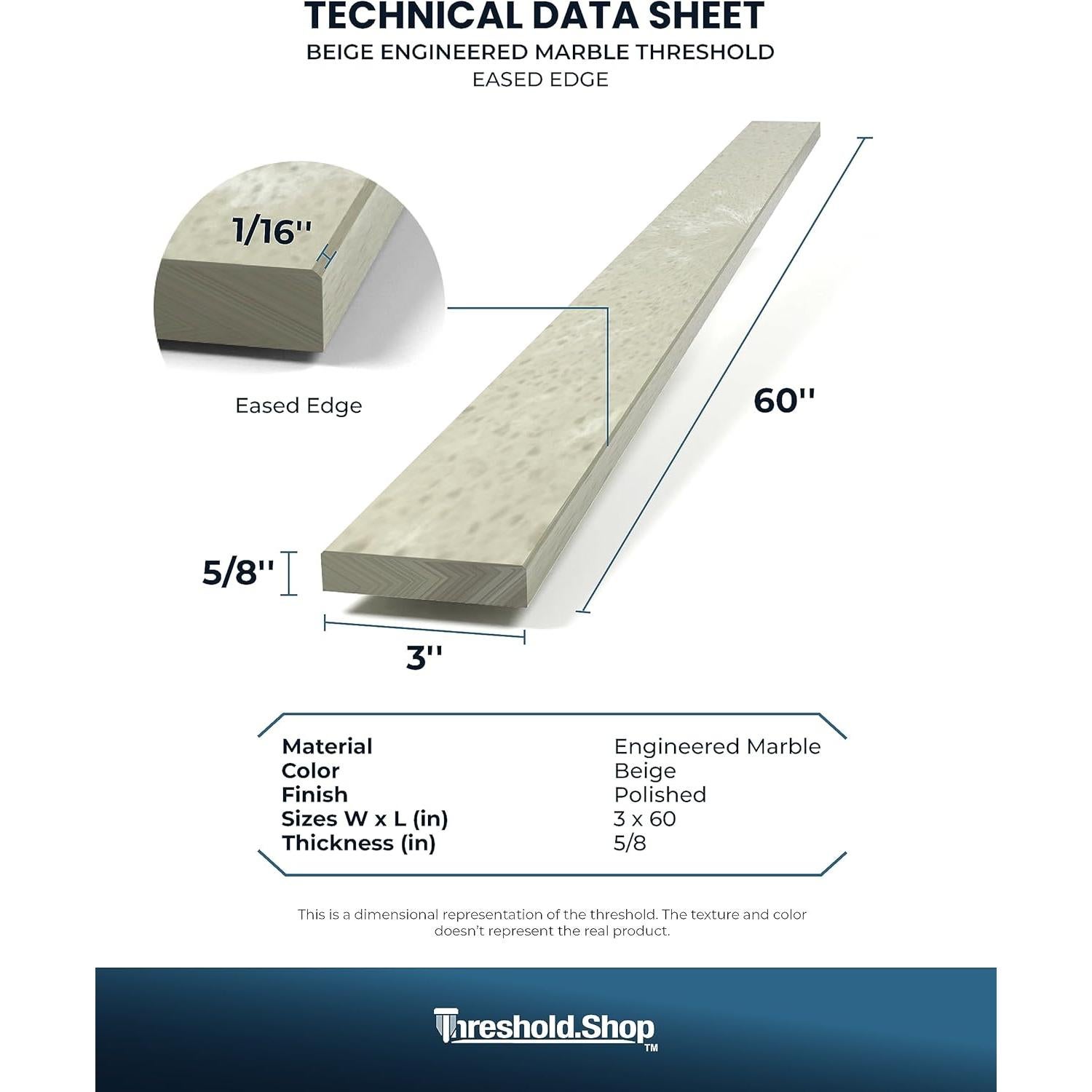 Umbral de Ducha de Mármol Ingenierizado Beige 152.4x7.62 cm