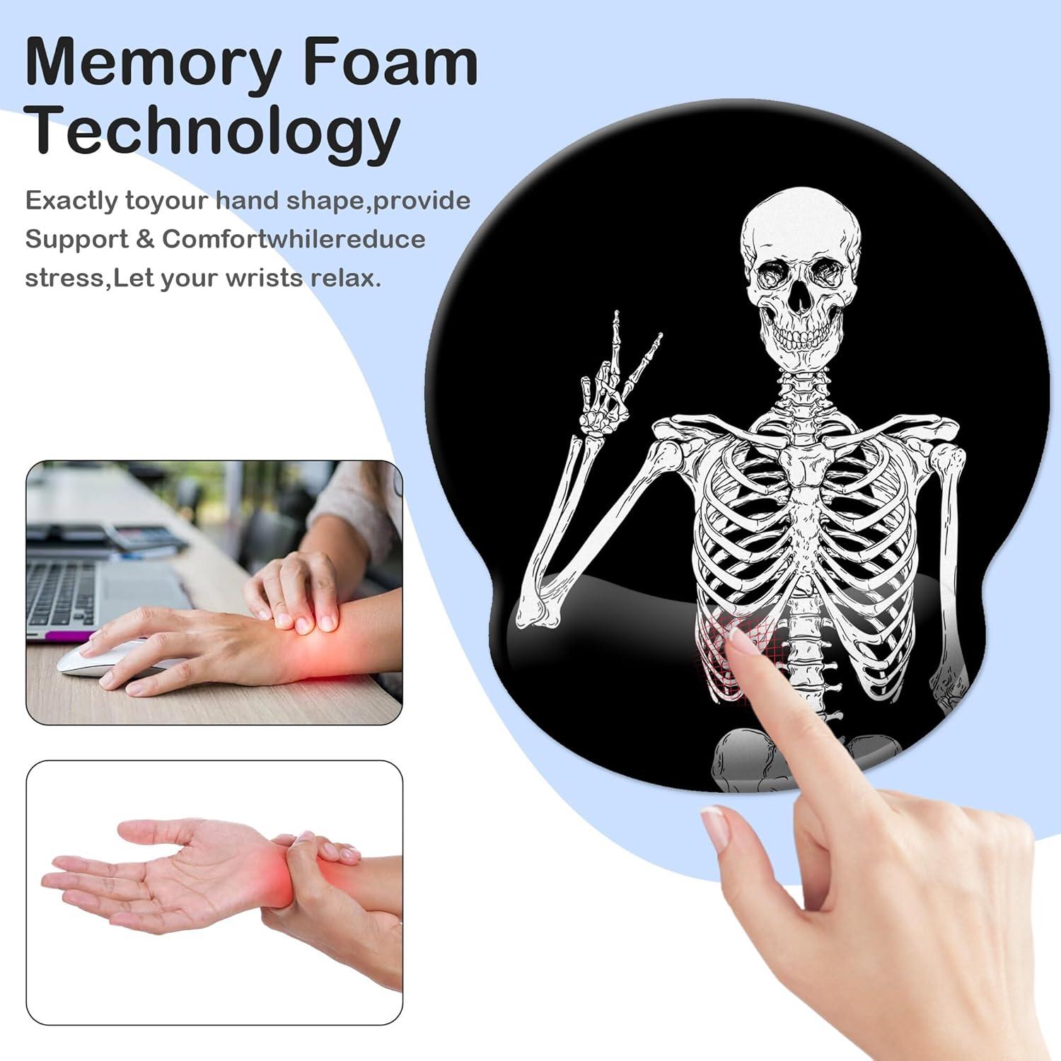 Alfombrilla de Ratón Ergonómica XSYXSN con Reposamuñecas Cráneo Negro