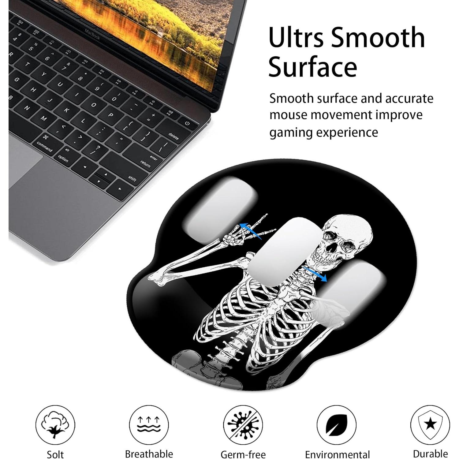 Alfombrilla de Ratón Ergonómica XSYXSN con Reposamuñecas Cráneo Negro