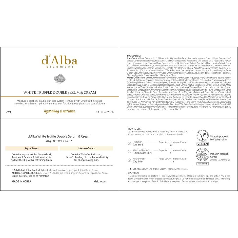 Suero y Crema Doble d'Alba Piamonte 2 en 1 Vegano 69.8g