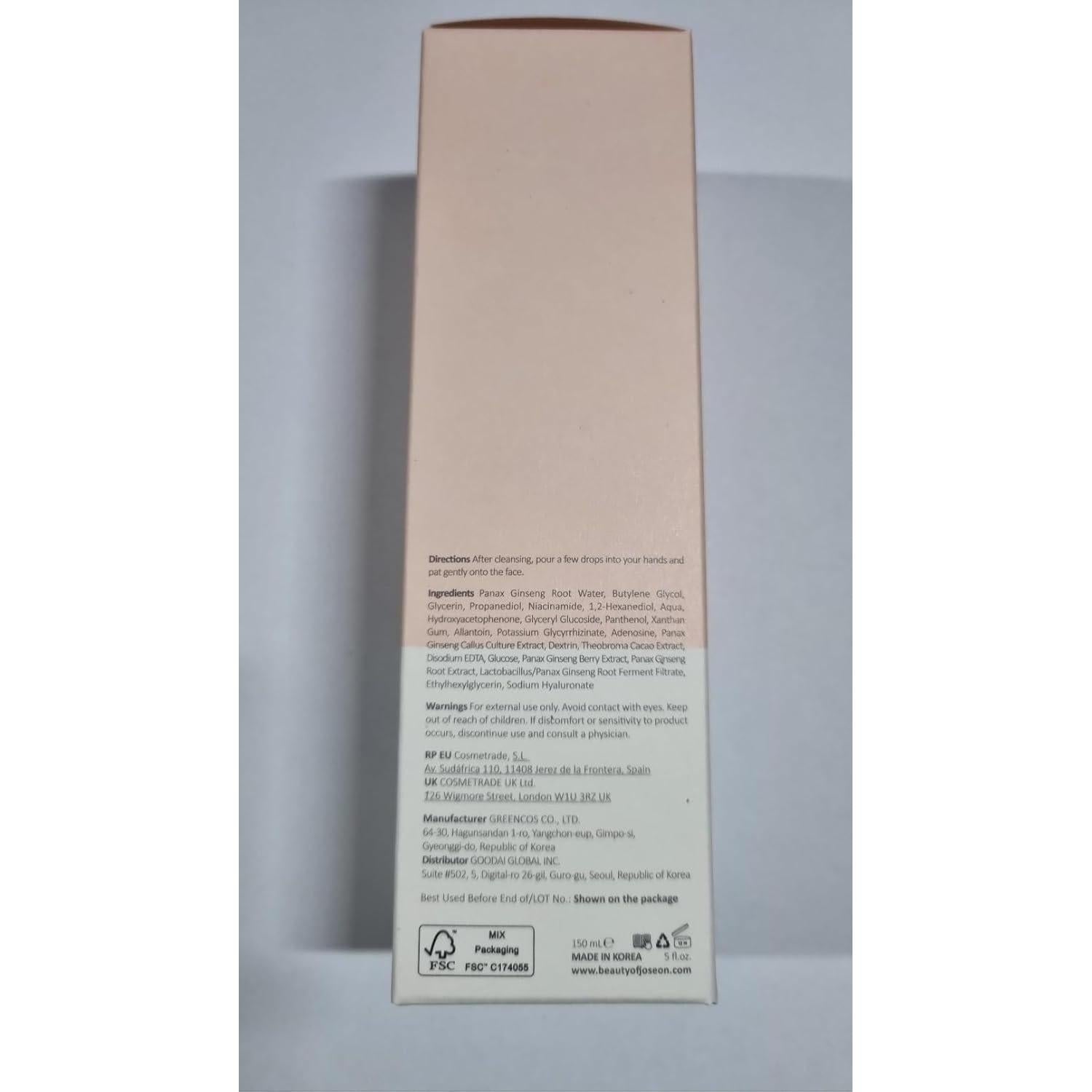 Agua Esencial de Ginseng Beauty of Joseon 150ml Hidratante