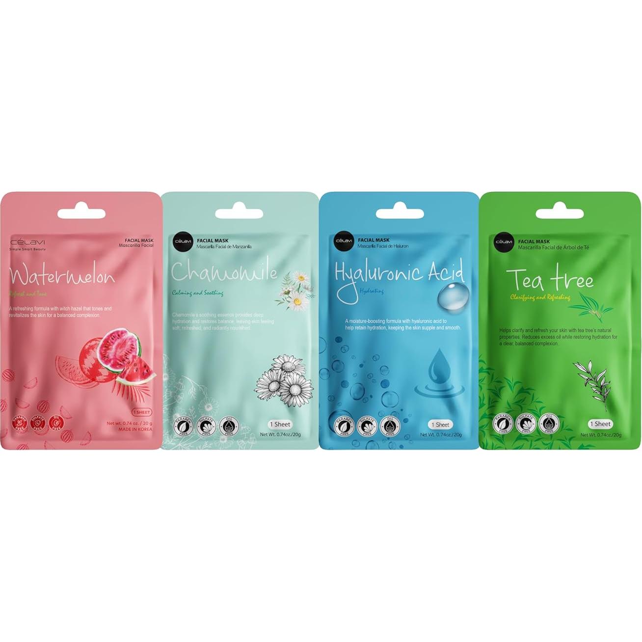 Mascarilla Facial K-Beauty Celavi Set 12 Esencias Hidratantes