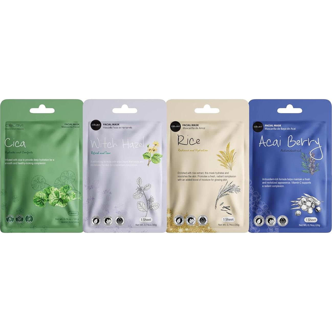 Mascarilla Facial K-Beauty Celavi Set 12 Esencias Hidratantes