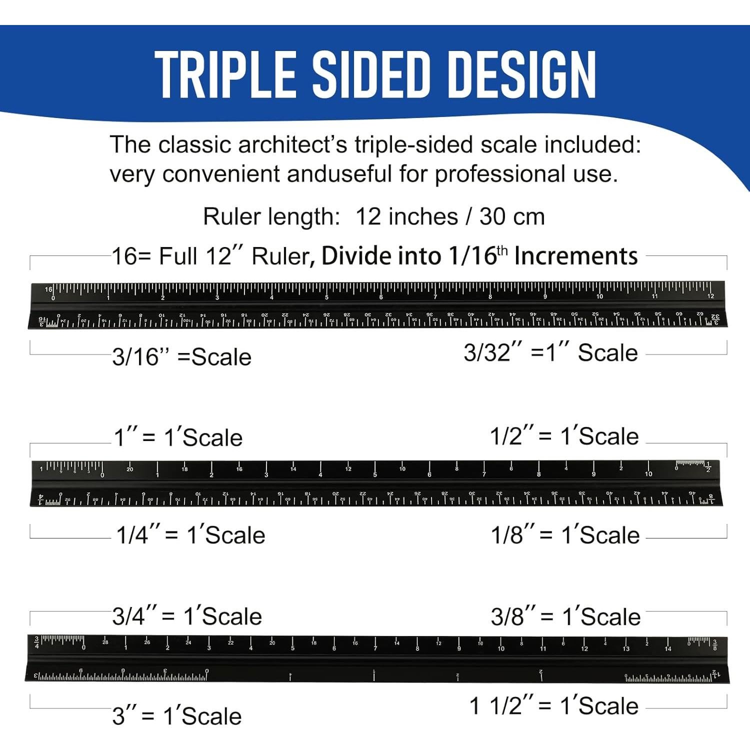 Regla Triangular de Metal 30 cm DAGONGREN para Arquitectura