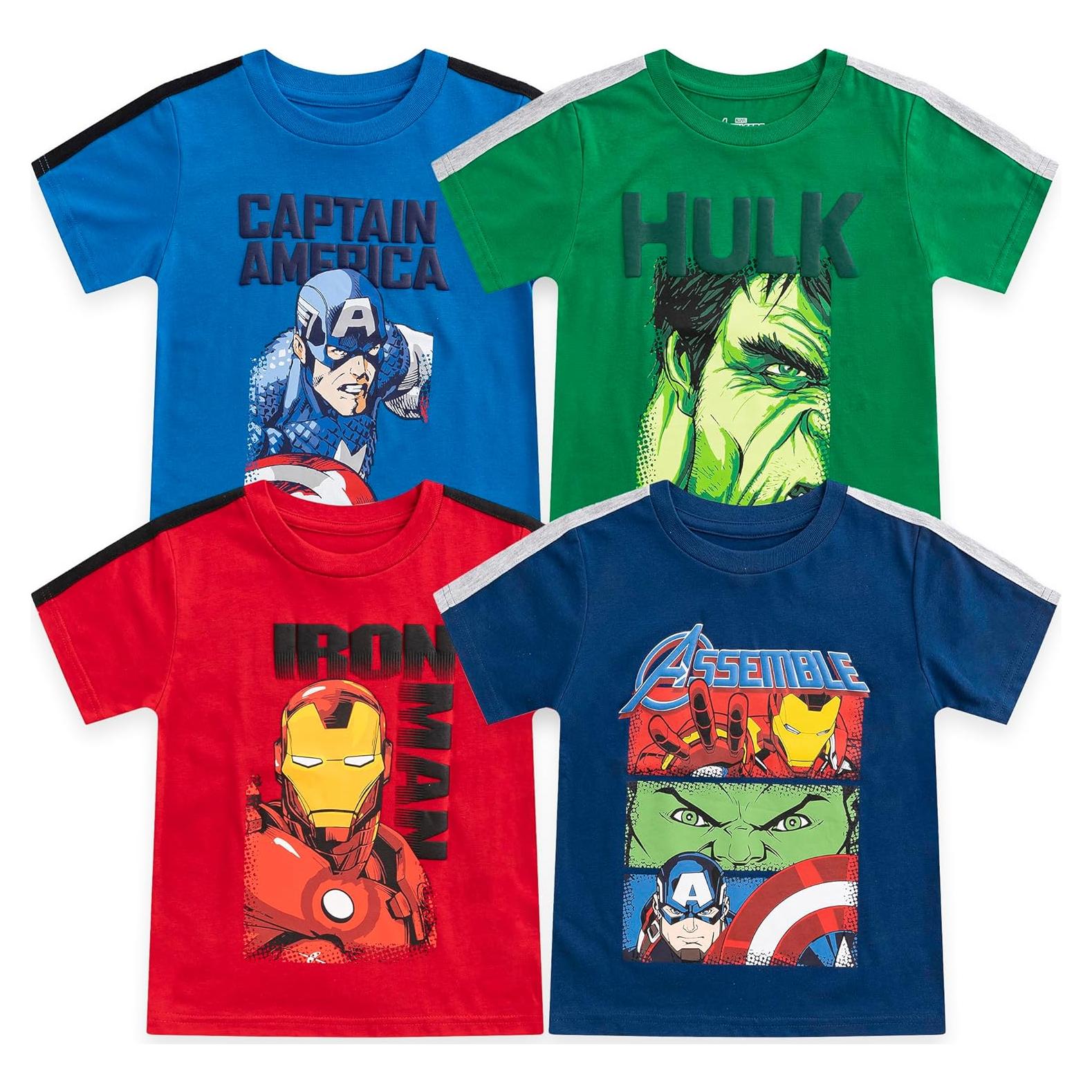 Camisetas de Manga Corta Marvel Vengadores 4 Paquetes Niños