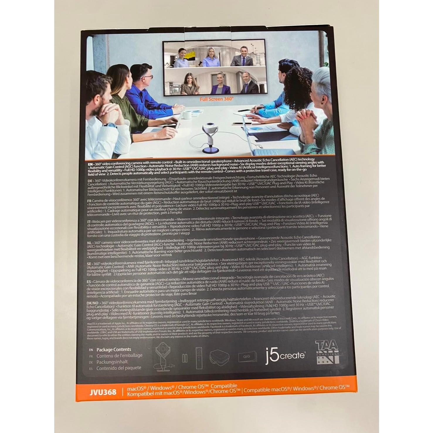 Cámara de Videoconferencia j5create JVU368 360° con IA