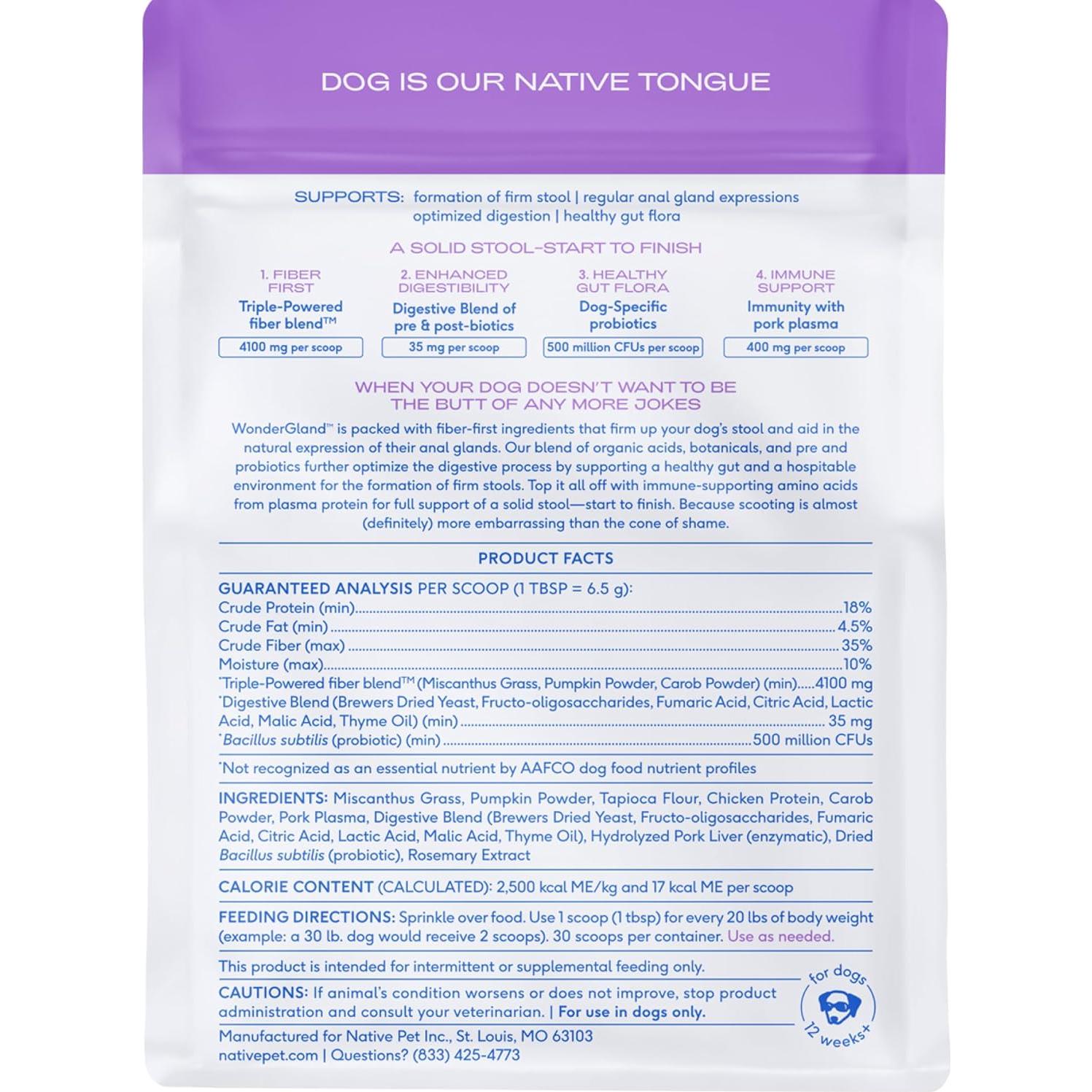 Suplemento Digestivo para Perros Native Pet WonderGland 30 Porciones