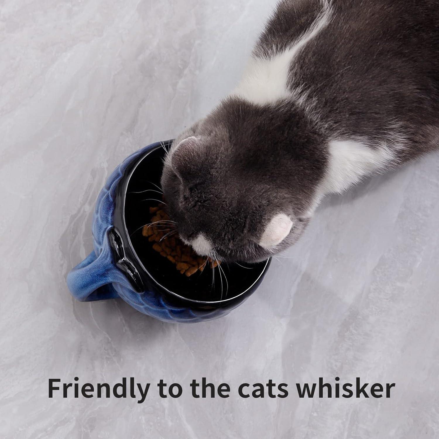 Tazón Elevado para Gatos Nihow de Cerámica 14 cm Negro y Azul