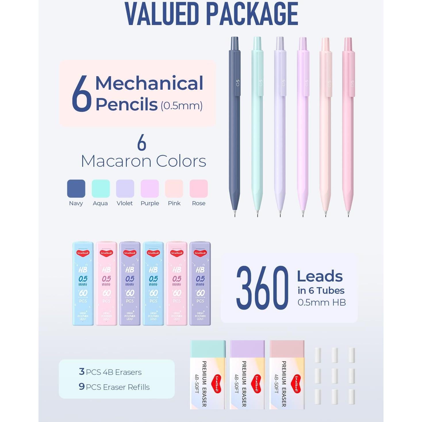Juego de 6 lápices mecánicos Smallbudi 0.5mm pastel
