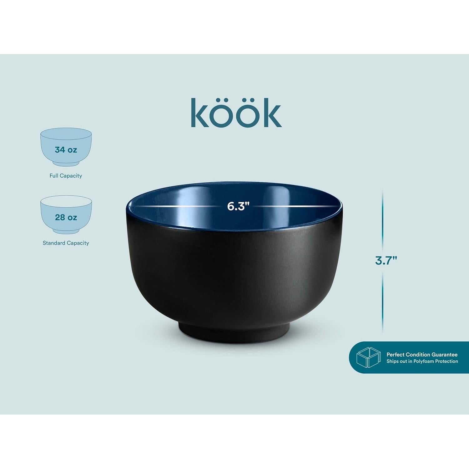 Tazones de Ramen KooK Cerámica 34 oz Set de 4 Negro/Navy