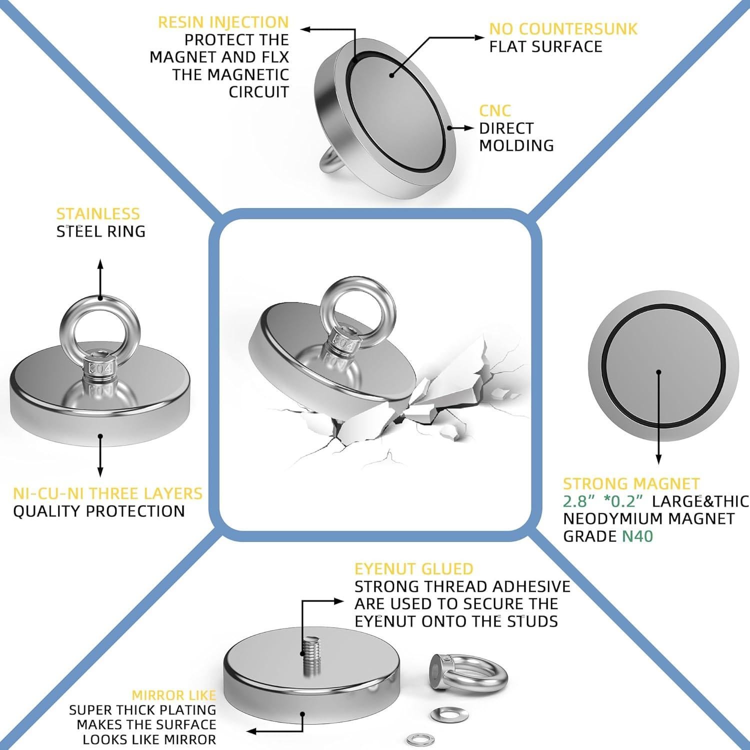 Imán de pesca Magnetpro 8.99 cm 408 kg tracción resistente