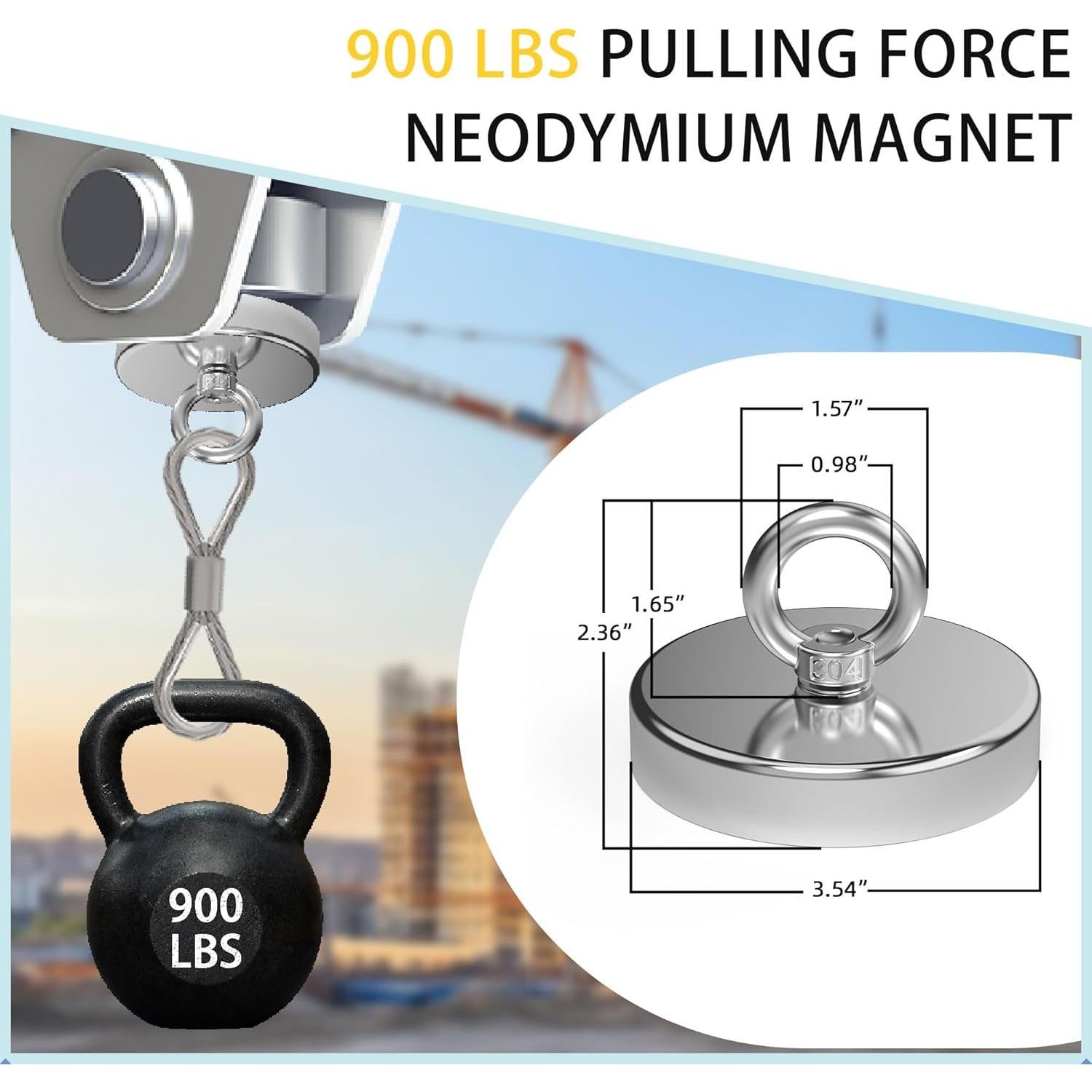 Imán de pesca Magnetpro 8.99 cm 408 kg tracción resistente