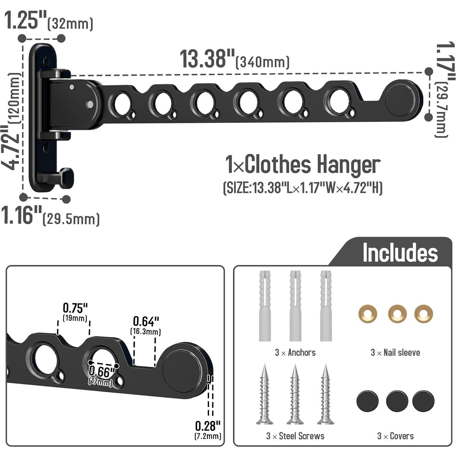 Perchero Plegable Montado en la Pared Danpoo Negro