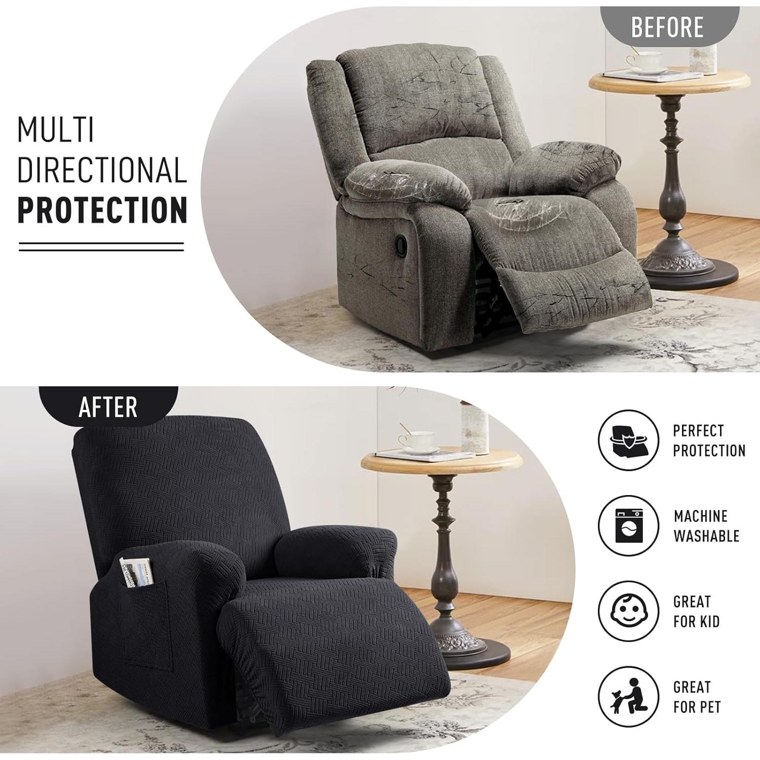 Cubierta de Reclinador KinCam 1 Plaza Negra Rayas Jacquard