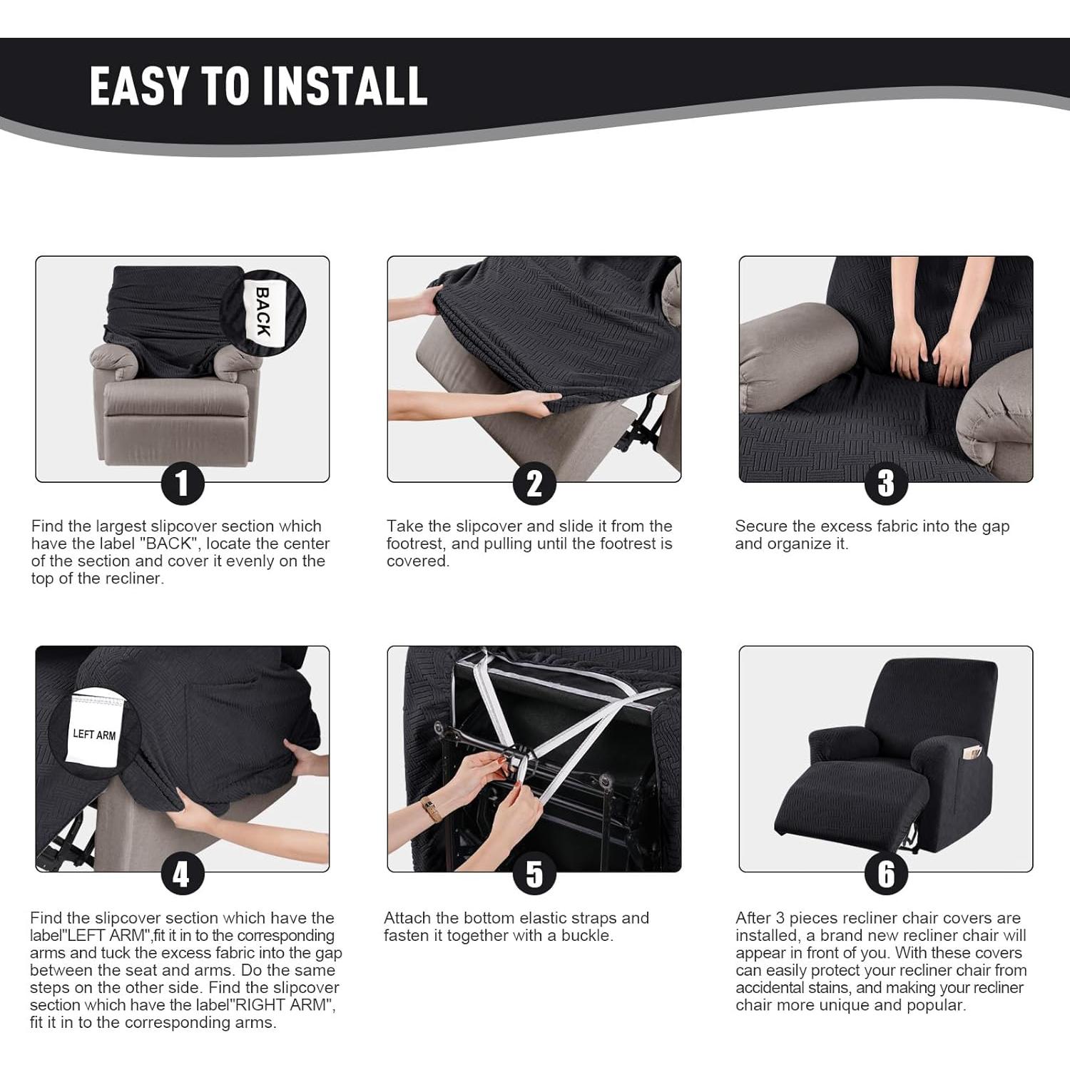 Cubierta de Reclinador KinCam 1 Plaza Negra Rayas Jacquard