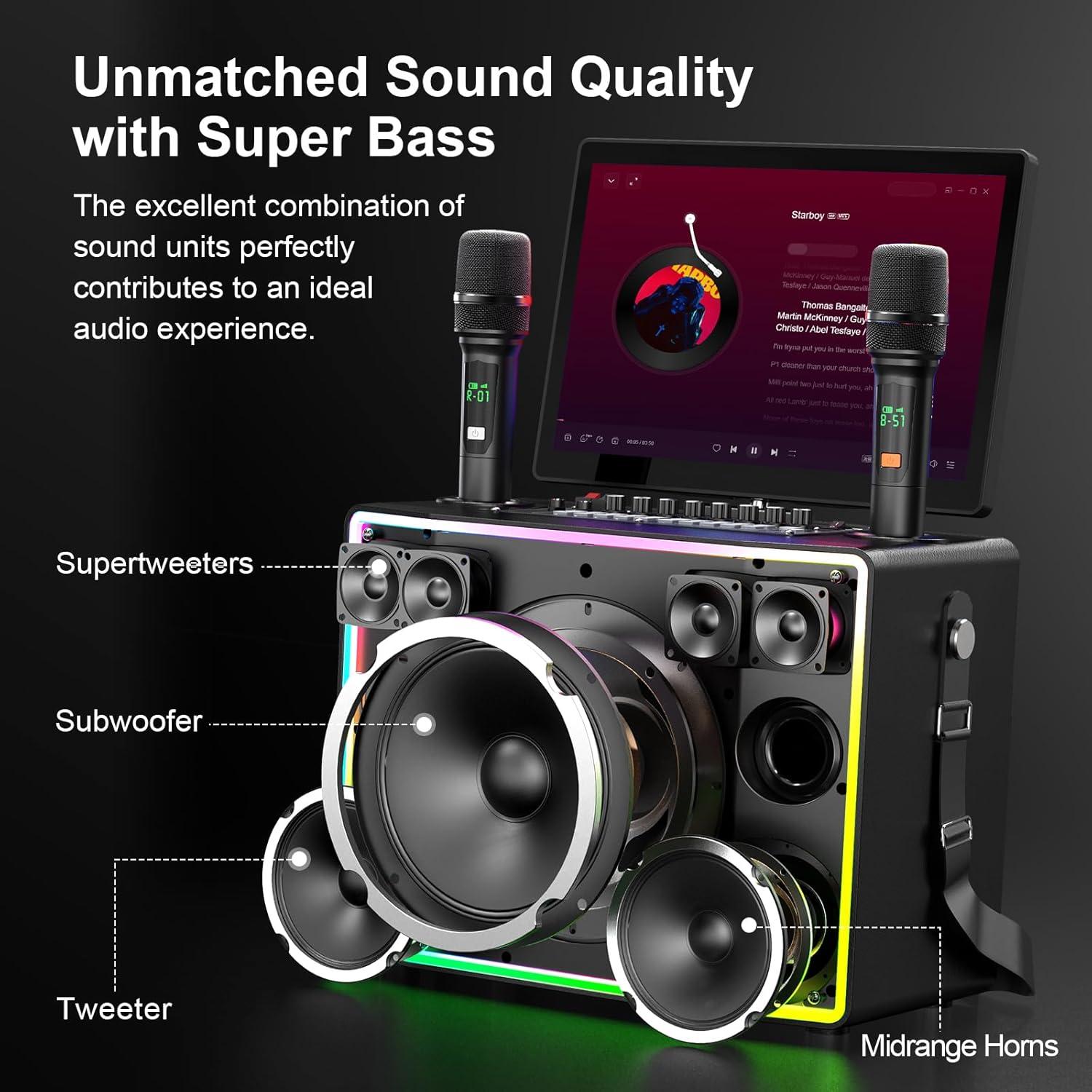 Máquina de Karaoke Inteligente A116 con Pantalla 14" y 2 Micrófonos