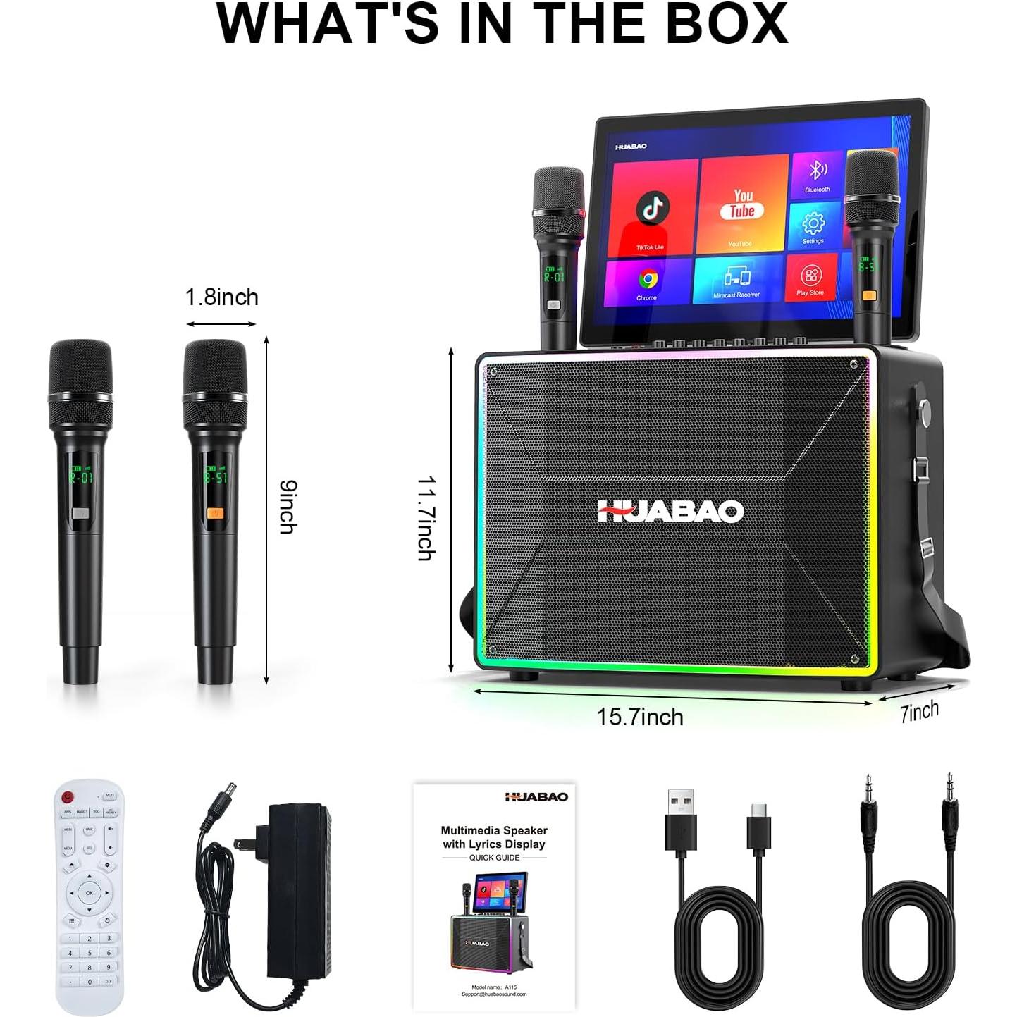 Máquina de Karaoke Inteligente A116 con Pantalla 14" y 2 Micrófonos